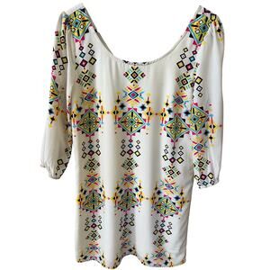 Pink Owl Women's Shift Dress Geometric Shapes Back Zipper Size Small boho